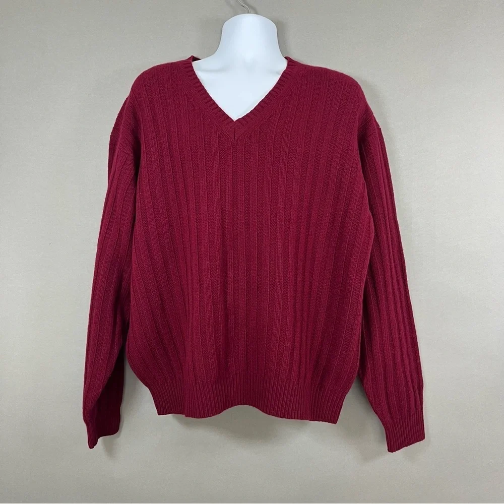 Brooks Brothers Red Ribbed Lambswool Long Sleeve Sweater